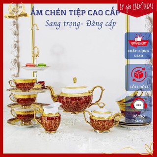 Bộ ấm chén trà tân cổ điển châu âu cao cấp họa tiết tinh tế sang trọng, gốm sứ tiệp khắc, hàng nhập khẩu act2