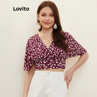 Lovito áo kiểu kimono tay loe hở lưng họa tiết chấm bi phong cách boho dành cho nữ l20d334