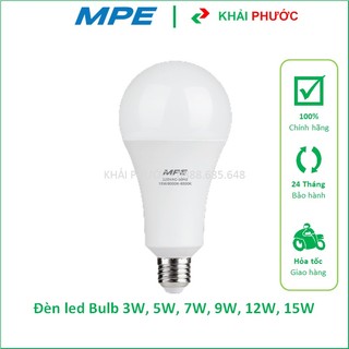 BÓNG ĐÈN LED BULB TRỤ BÚP 3W 5W 7W 9W 12W 15W ÁNH SÁNG TRẮNG VÀNG LBD MPE - KHẢI PHƯỚC ELECTRIC