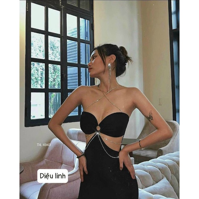 Đầm body khoec eo kết dây đá