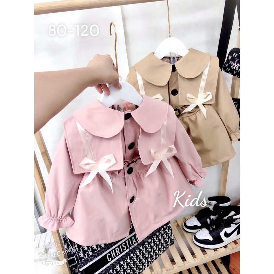 Áo khoát kaki nơ tiểu thư cho bé gái