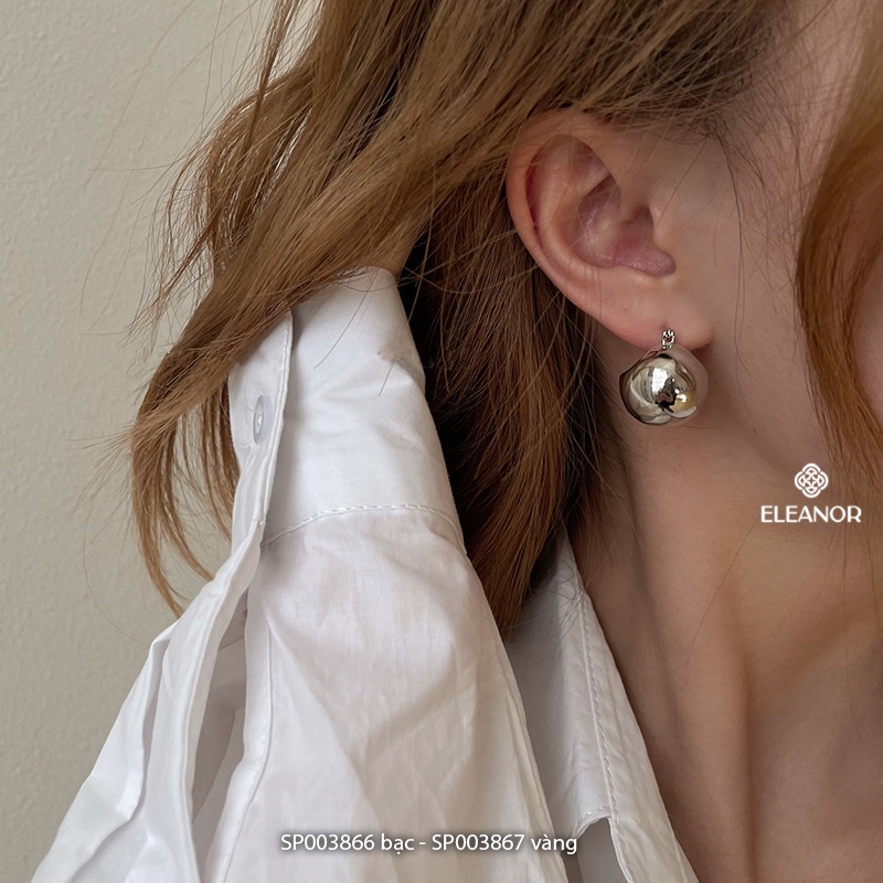 Bông tai nữ chuôi bạc 925 Eleanor Accessories hình cầu mặt trơn phụ kiện trang sức 3867