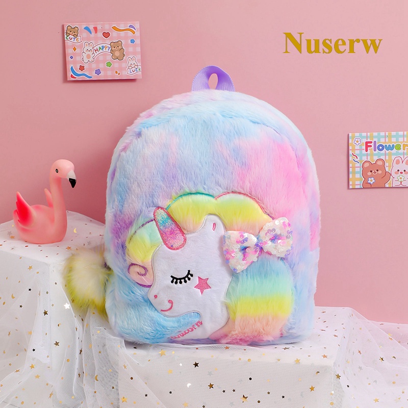 Nuserw Unicorn Children Princess School Bag Cartoon Kindergarten Schoolbags Kids Backpacks Color Plush Cute Backpack