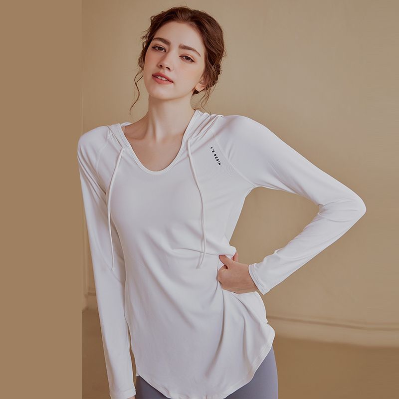 Áo Thun Thể Thao Dài Tay Dáng Rộng Có Mũ Trùm Đầu Phong Cách Sang Trọng Thanh Lịch Dành Cho Nữ Mặc Khi Tập Thể Dục @ -