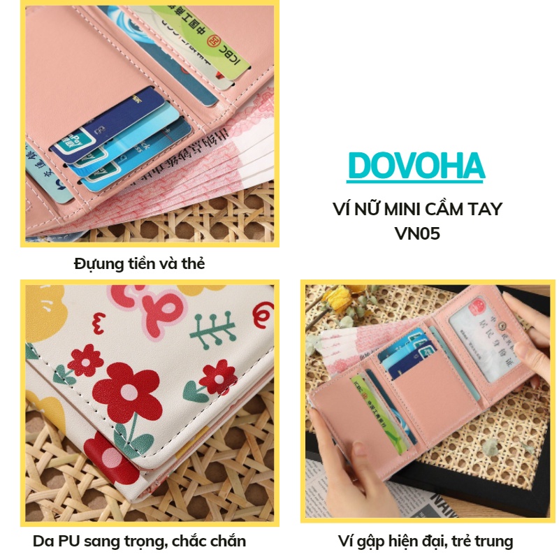 Ví nữ mini cầm tay đựng tiền ngắn nhỏ gọn cute nhiều ngăn cao cấp giá rẻ DOVOHA VN05