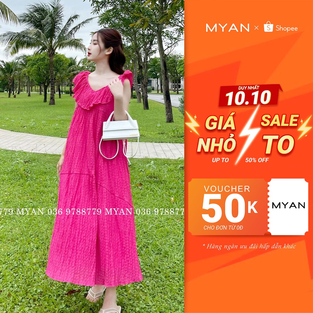 Váy MAXI Xốp Cổ Tim Bèo Màu Hot Trend (Hồng Baby, Xanh Cốm, Hot Pink) MYAN - V042207