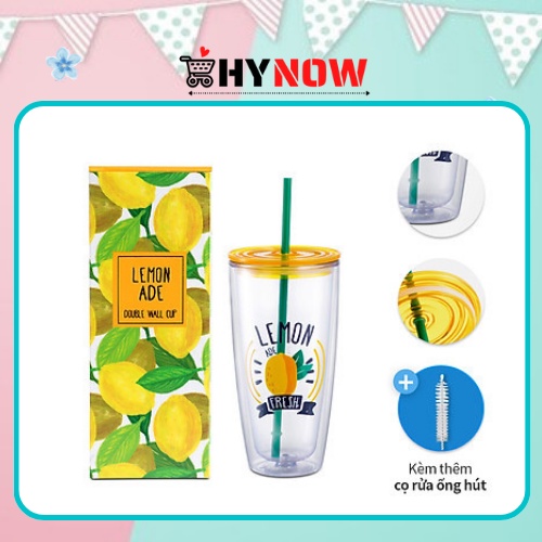 Ly Nhựa 2 Lớp Có Ống Hút Màu Vàng HAP507YEL - 750ml