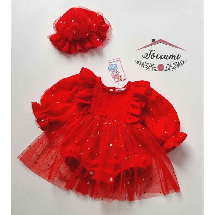 Body váy đỏ cánh tiên phối lưới lấp lanh cao cấp - Tocxumi