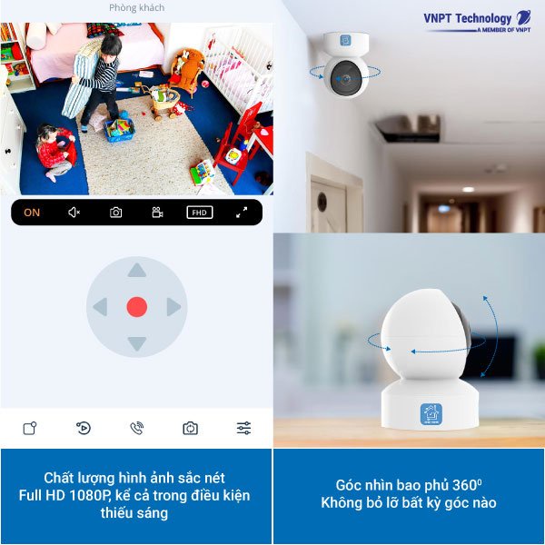 Camera IP Wifi VNPT Technology ONE HOME HVIP01 xoay 360 quan sát rõ ngày và đêm kèm thẻ 16Gb hàng Việt Nam