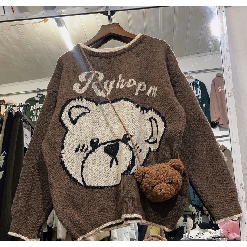 Áo len gấu nâu hàng quảng châu kèm túi gấu siêu xinh loại 1