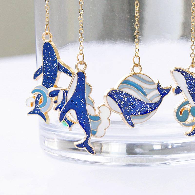 Bookmark Kim Loại Hình Cá Voi Xanh Lam Nhỏ Xinh Tươi Mới Đánh Dấu Trang Sách Mặt Dây Chuyền Màu Vàng Đáng Yêu Cho Học Sinh