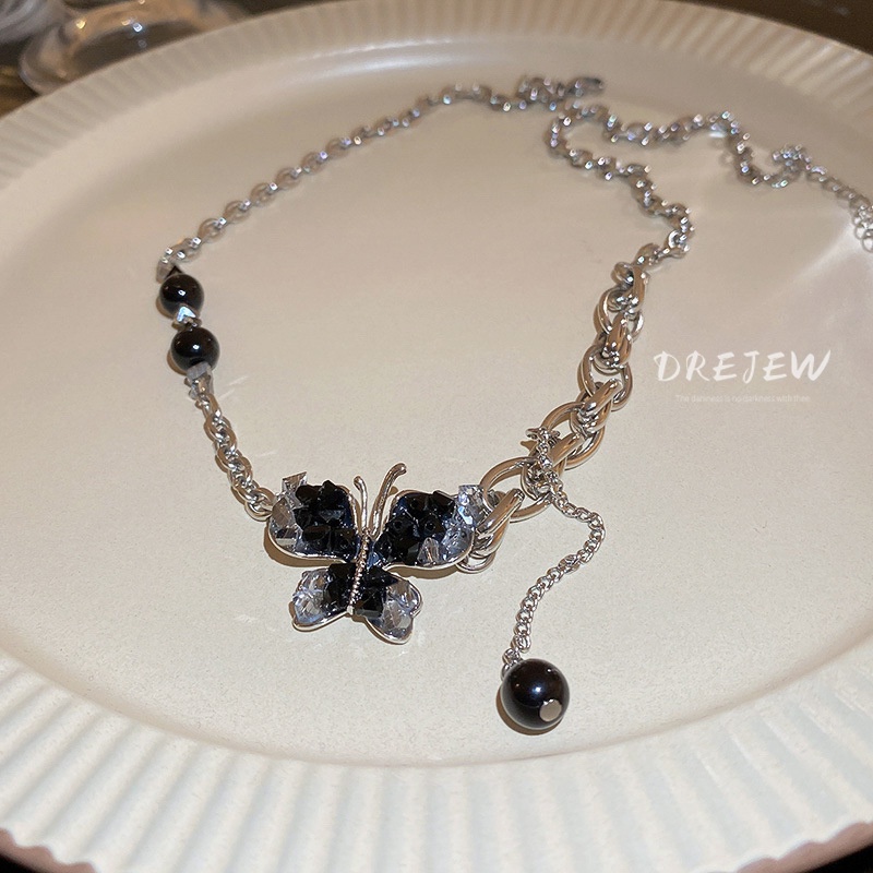 DREJEW Dây Chuyền Kim Loại Mặt Hình Bướm Đính Đá Pha Lê Thời Trang Cao Cấp Dễ Phối Đồ