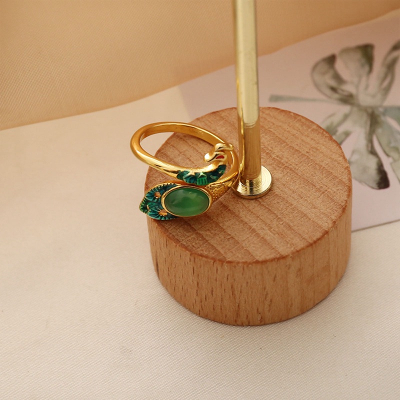 Ygt Nhẫn Hở Hình Chim Công Đính Đá Ngọc Bích Thời Trang Có Thể Điều Chỉnh