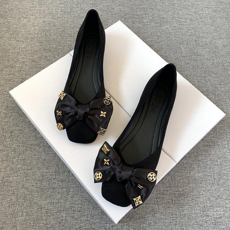 Giày Búp Bê Đế Mềm Mũi Vuông Thắt Nơ Thời Trang 2022 Cho Nữ Size 32-44