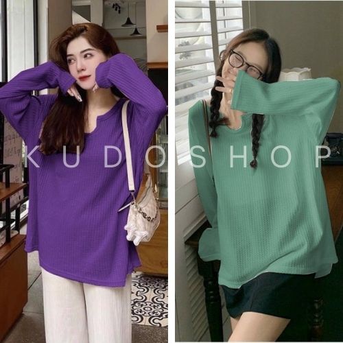 Áo thun tổ ong khoét form rộng tay dài KUDOSHOP Áo phông nữ ba màu style Hàn Quốc trẻ trung, năng động