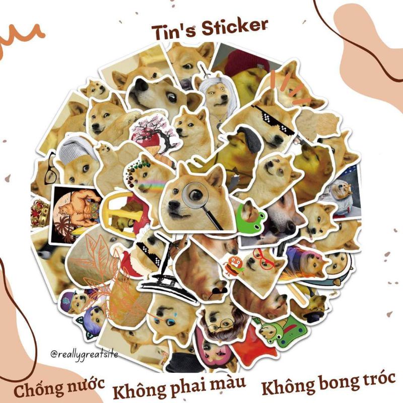 Set combo 50 sticker chó CHEEMS MEME decal chống thấm nước dán vali la