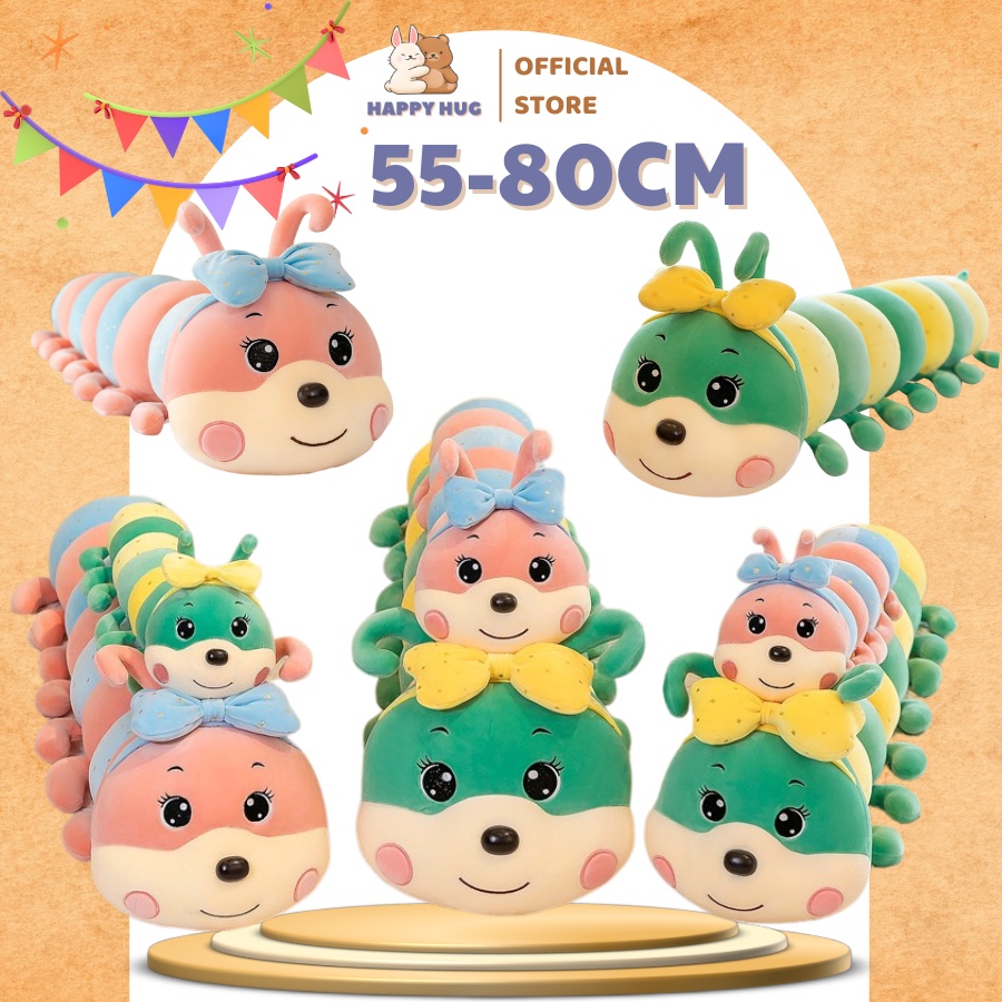 Sâu nhồi bông, gối ôm gấu bông dễ thương cho bé hình con sâu nhiều màu Size 55/80cm - Happy Hug