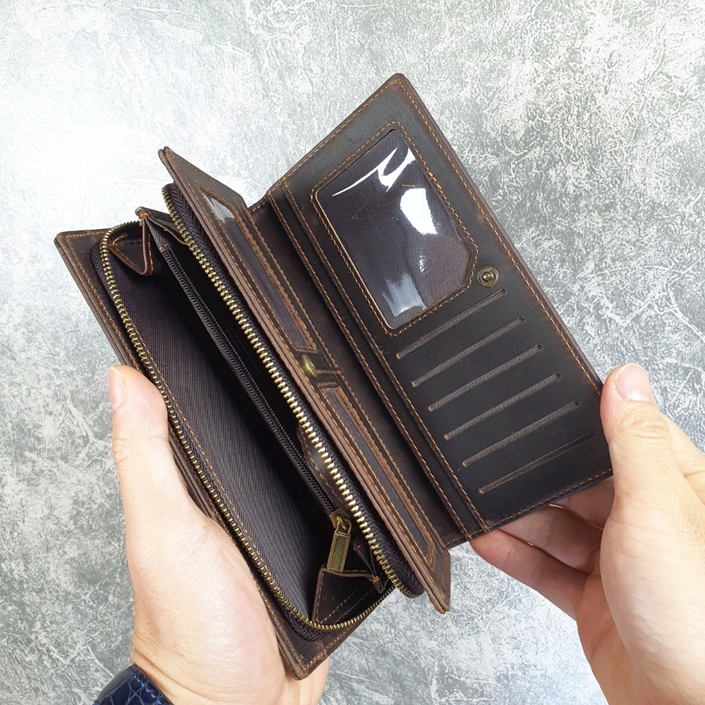 Ví cầm tay nam nữ da bò thật CL129VB   - 100% da bò thật, BH 3 năm