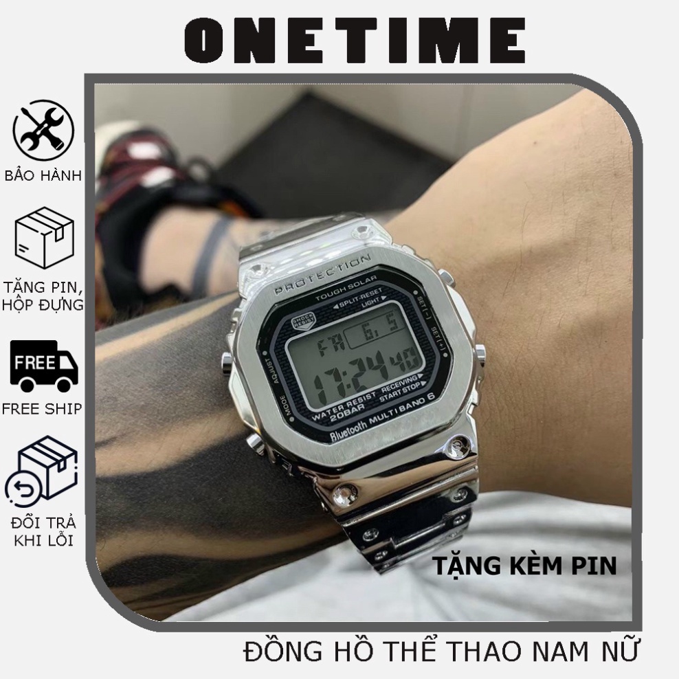 (G shock nam) Đồng hồ nam vỏ thép G shock B5000 bạc, mạnh mẽ cá tính.