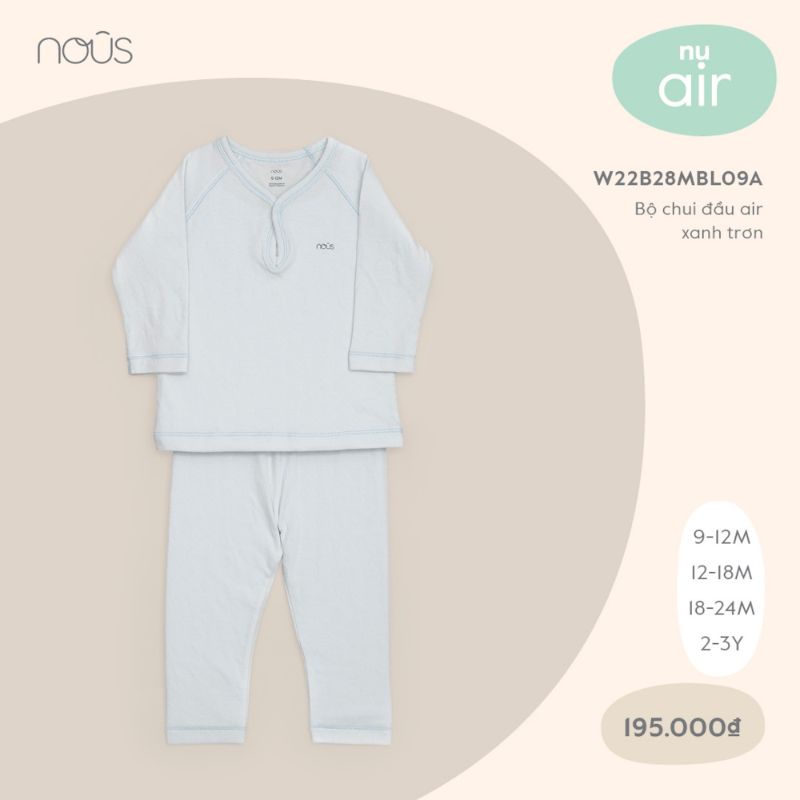 Bộ quần áo dài tay bé gái, bé trai chui đầu Nous, chất liệu Nu Air (size từ 9-12 tháng đến 2-3 tuổi)