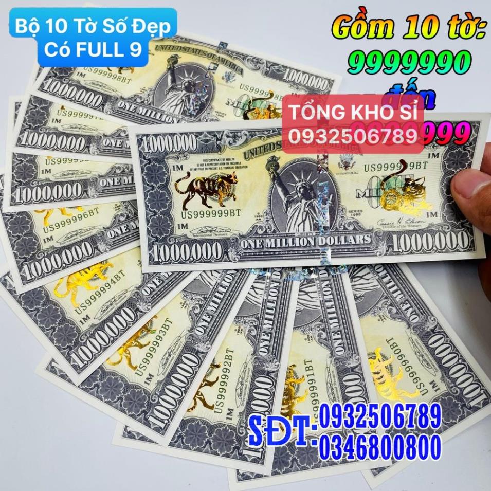[BÁN CHẠY] Bộ 10 Tờ Seri Đẹp, có tờ FULL 9 , Tiền Lì xì độc 1 Triệu USD Mỹ hình Mèo mạ vàng sang chảnh, có bảo an