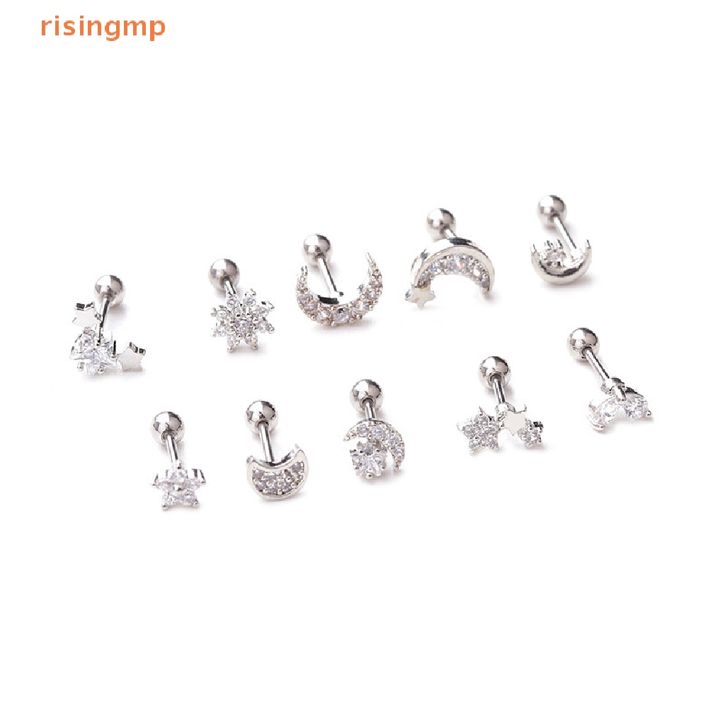 [risingmp] Khuyên Xỏ Sụn Tai Helix Mặt Trời Mặt Trăng Pha Lê