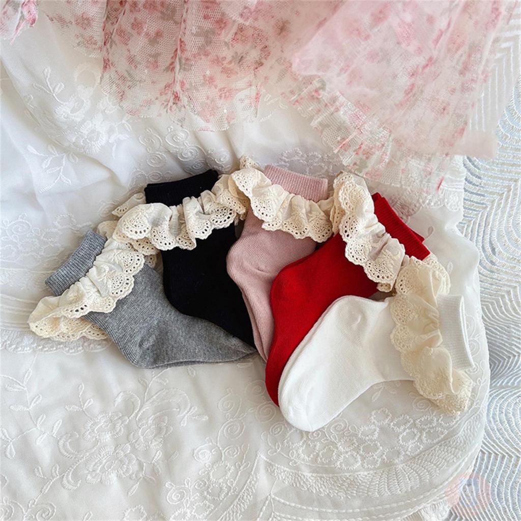 Laa6- Tất Ren Nhún Bèo Thoáng Khí Co Giãn Công Chúa Dễ Thương Cho Bé Gái