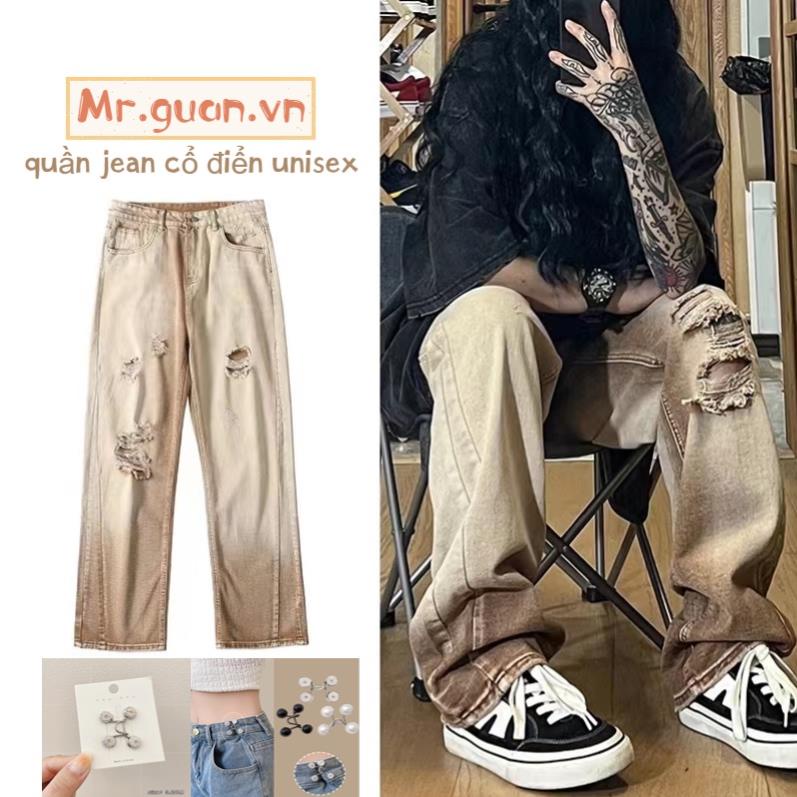 Quần jean nam rách gối Quần Jean Ống Rộng Thời Trang Hàn Quốc Cho Nam Nữ quần jean nam ống đứng Unisex 