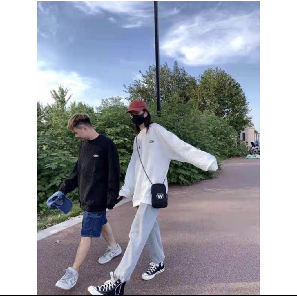 Áo sweater nỉ gân logo Mose Unisex [FREESHIP] Thun kiểu dài tay phồng form rộng basic đường phố hàn quốc peonyb ulzzang