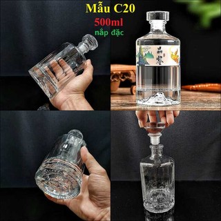 Chai Đựng Rươu 500ML thủy tinh cao cấp mẫu Hibiki nắp đặc – Vỏ chai rươu đẹp siêu trong