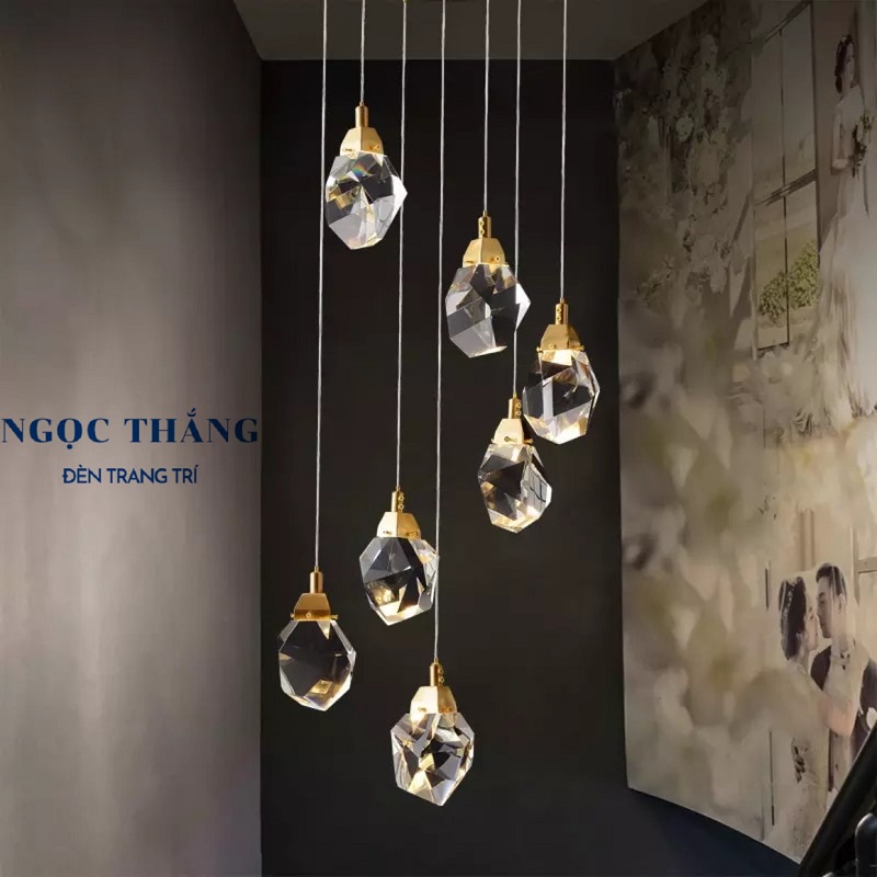 Đèn Led thả trần pha lê trang trí phòng ngủ phòng khách bàn ăn Led 8w ánh sáng vàng T8160A Ngọc Thắng