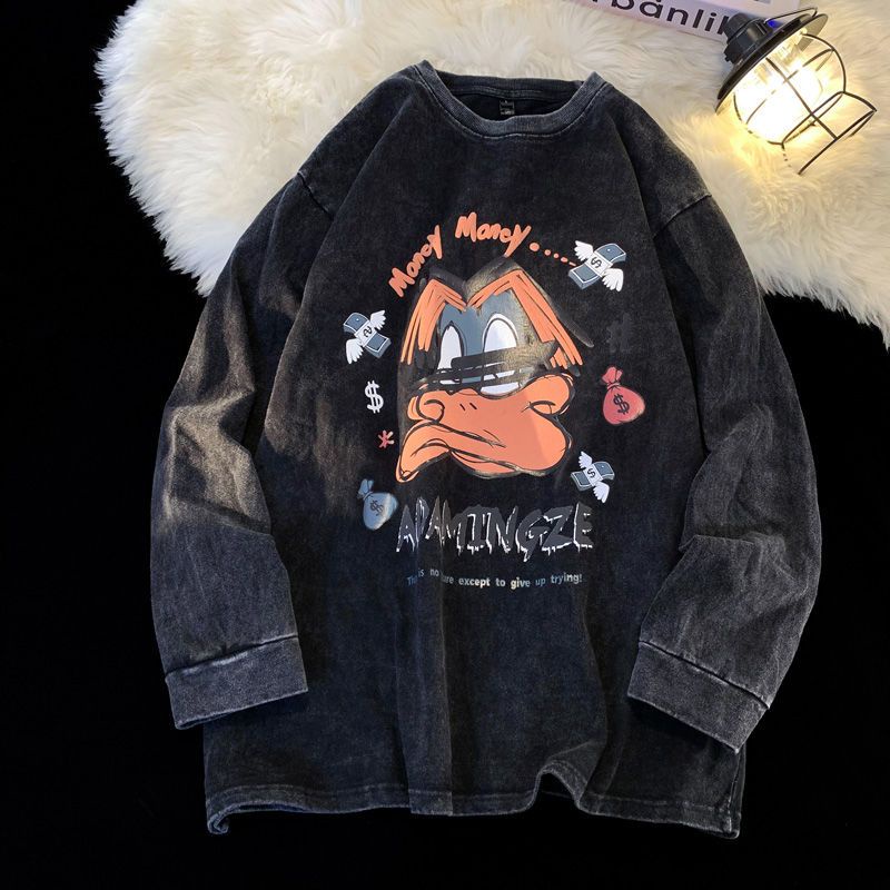 Áo Thun Tay Dài Cổ Tròn Dáng Rộng Phong Cách Âu Mỹ Thời Trang Mùa Thu Cho Nam