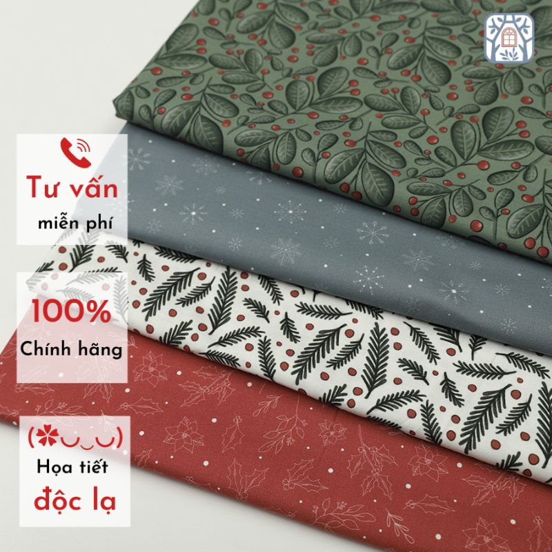 CS21-149 Vải cotton 100% tự nhiên🍒Chuanshui🍒khổ vải 145cm,Noel bông tuyết