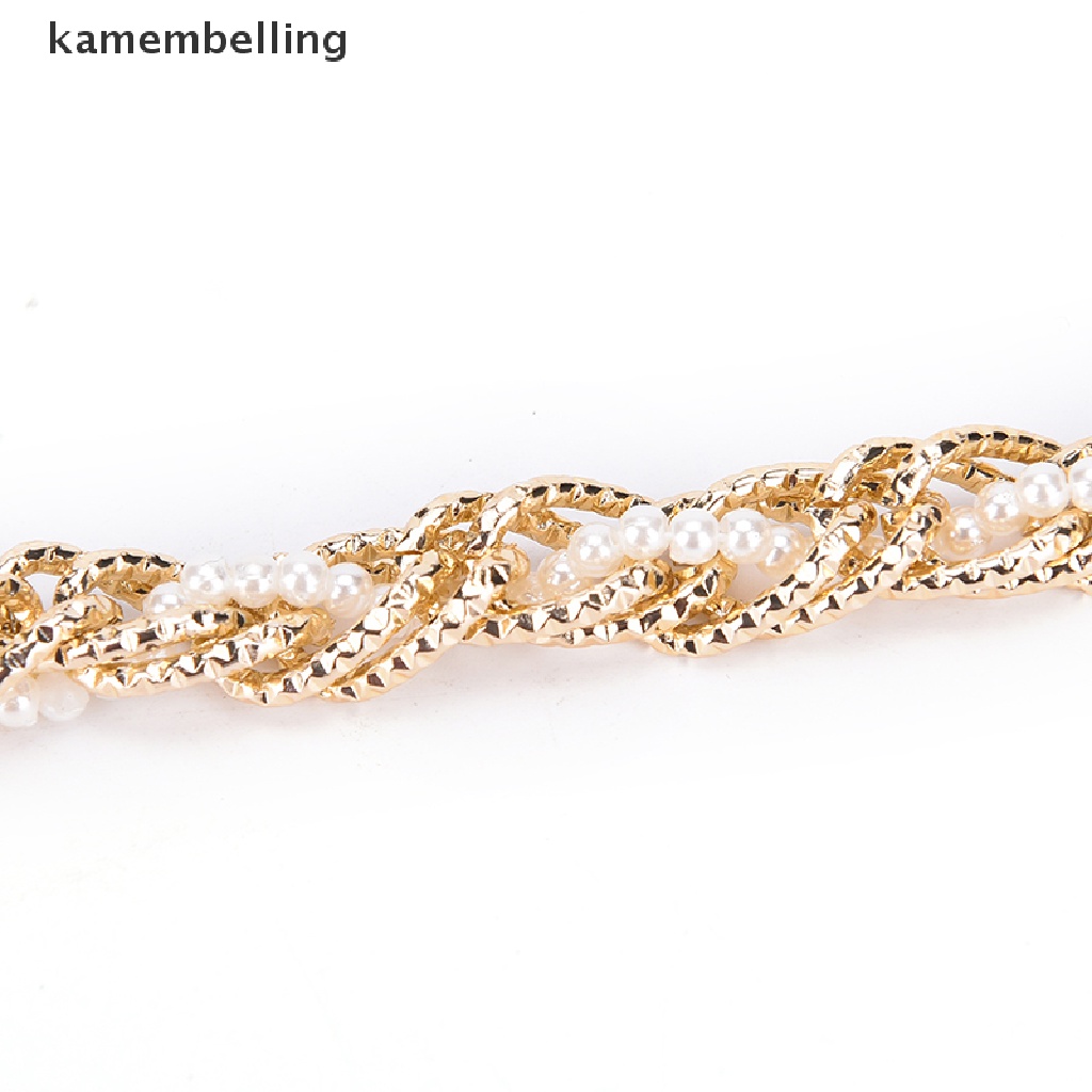 Thắt Lưng Dây Xích Kim Loại Đính Hạt Ngọc Trai Thời Trang Cho Nữ