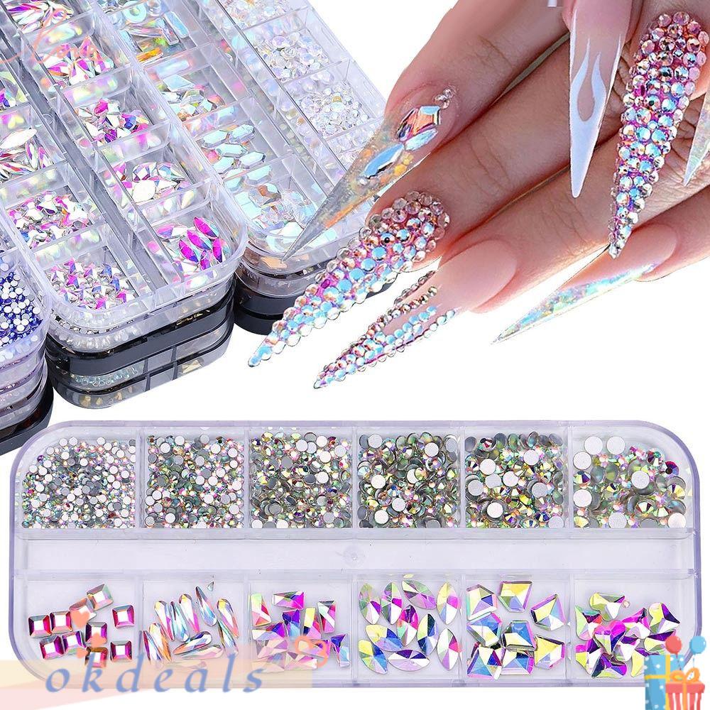 Hộp 12 Kích Cỡ Đính Đá Trang Trí Móng Tay Lấp Lánh Sang Trọng