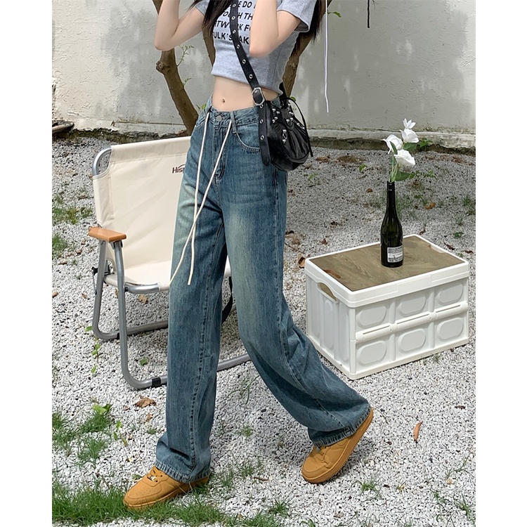 QKOOLE  Quần Jean Ống Đứng Lưng Cao Thời Trang Hàn Quốc Cho Nữ quần jean nữ ống đứng lưng cao