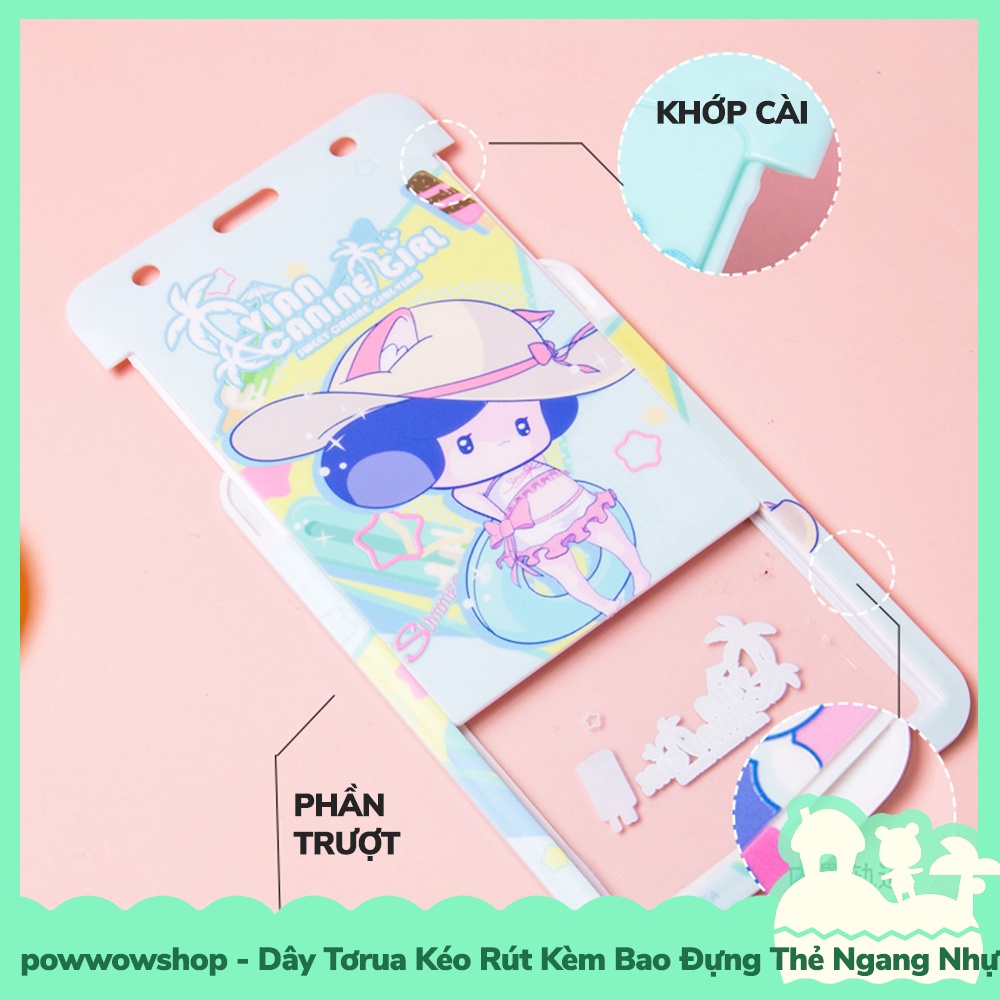 [Sẵn VN - Hỏa Tốc] Dây Vải Tơrua Kéo Rút Kèm Bao Đựng Thẻ Nhân Viên Ngang Nhựa PC Phong Cách Fresh Girl