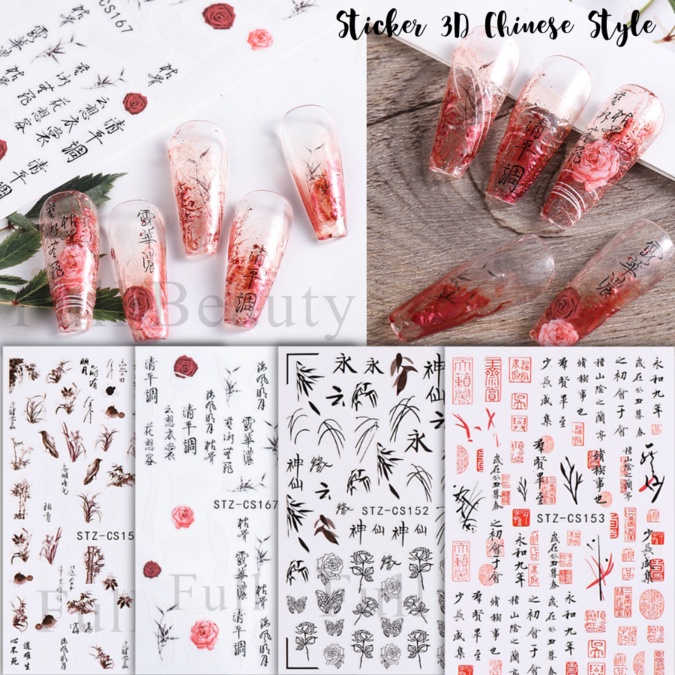 Sticker 3D | Thư Pháp Chữ Trung Cổ Trang Hoa Hồng | Trang Trí Móng