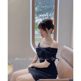 ĐẦM ĐEN TRỄ VAI PHỐI NƠ NGỰC