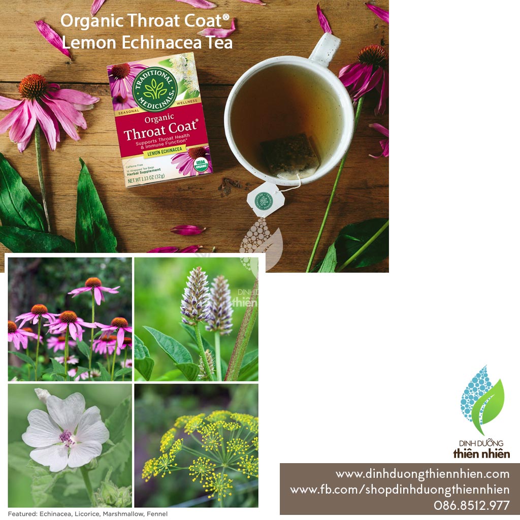 Trà Hữu Cơ Traditional Medicinals Organic Throat Coat, Giúp Làm Dịu Cổ Họng