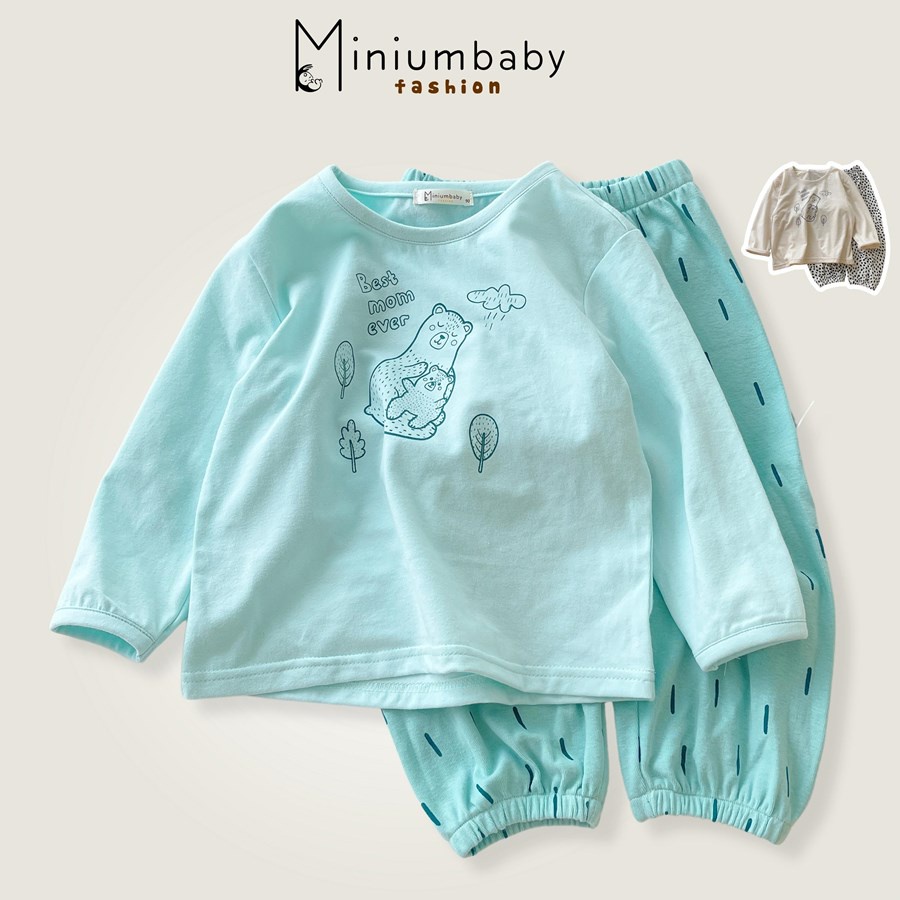 Bộ đồ dài tay quần dài mẹ con gấu thu đông cho bé gái/ trai chất liệu 100% cotton, quần áo trẻ em MiniumBaby-SB1323