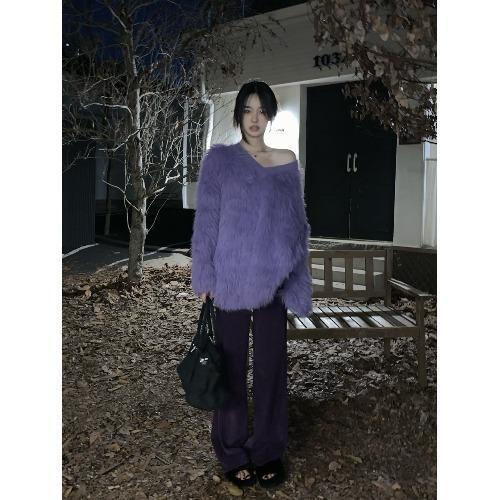 Áo Len Dệt Kim Cao Cấp Cổ Chữ V Màu Tím Phong Cách Retro Mùa Thu Mới 2022 Dành Cho Nữ