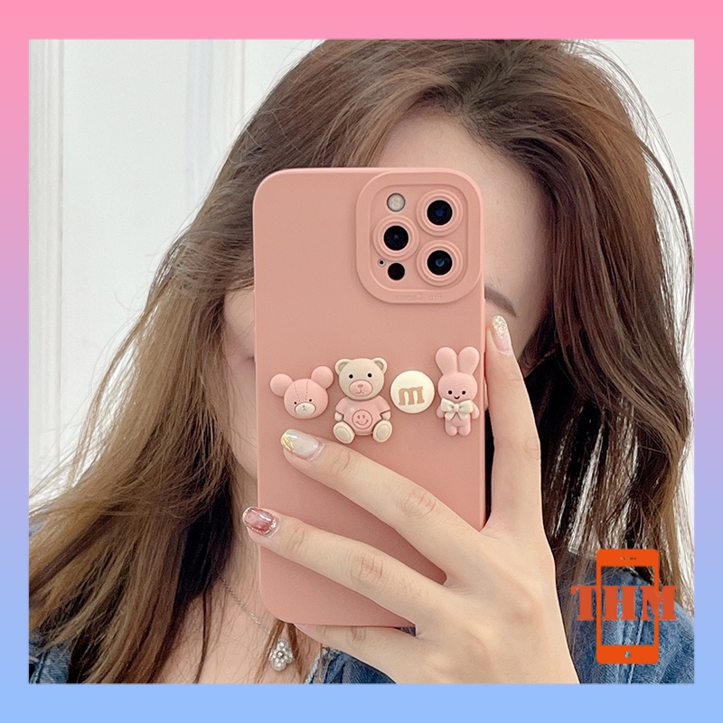 Ốp điện thoại gấu thỏ hồng xinh xắn cho iPhone 13Pro Max 13Pro 13 12ProMax 12Pro 12Mini 11 Pro Max X XS Max XR 7 8 Plus-034