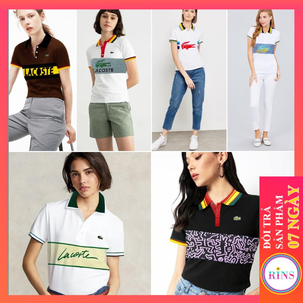 ÁO THUN CỔ TRỤ ÁO POLO NỮ ÁO PHÔNG LACOSTE HỌA TIẾT PHỐI VNXK - COTTON CÁ SẤU 100%