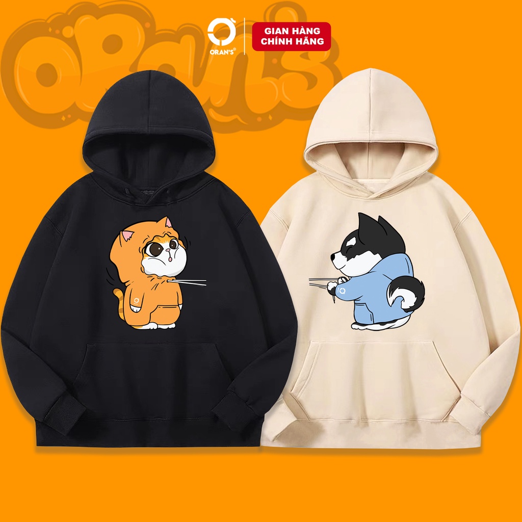 Áo Hoodie đôi in hình chó husky và mèo 15 chất nỉ cotton lót bông cao cấp form rộng unisex ORANS - ORAN'S HOODIE COUPLE