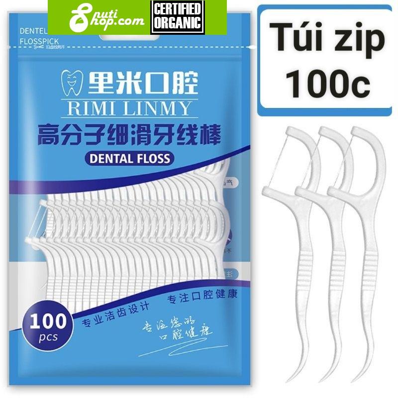 [ Túi 100 cây] Tăm chỉ nha khoa RIMI LINMY tiệt trùng -  vệ sinh kẽ răng chân nướu chuyên dụng làm sạch răng