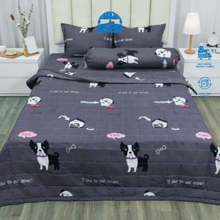 Set Chăn ga gối 5 món in hình cún ghi