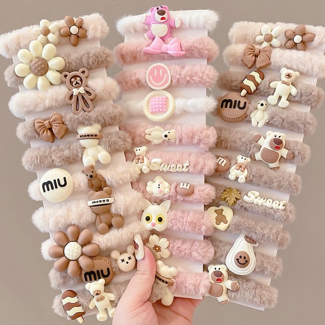 Set 5 Dây Buộc Tóc Cao Su Co Giãn Đính Gấu Bông Mùa Đông Mới Cho Nữ