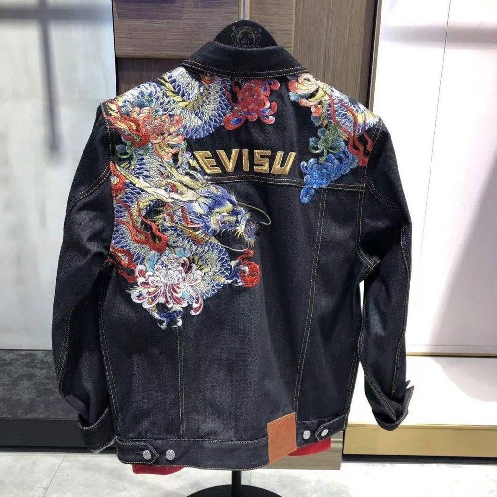 Evisu Áo Khoác Denim Thêu Họa Tiết Thần Tài Thời Trang Thu Đông 2022