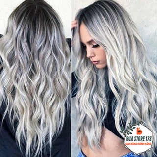 Tóc giả nữ nguyên đầu gợn sóng màu bạch kim đẹp dài Hot Trend, Tóc giả cao cấp cả đầu màu bạch kim cực sang